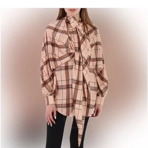 Burberry Beige and Brown Plaid Blouse